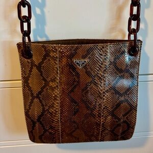 Brown Snakeskin-style Python Print Shoulder Bag Tortoiseshell Chain Strap
